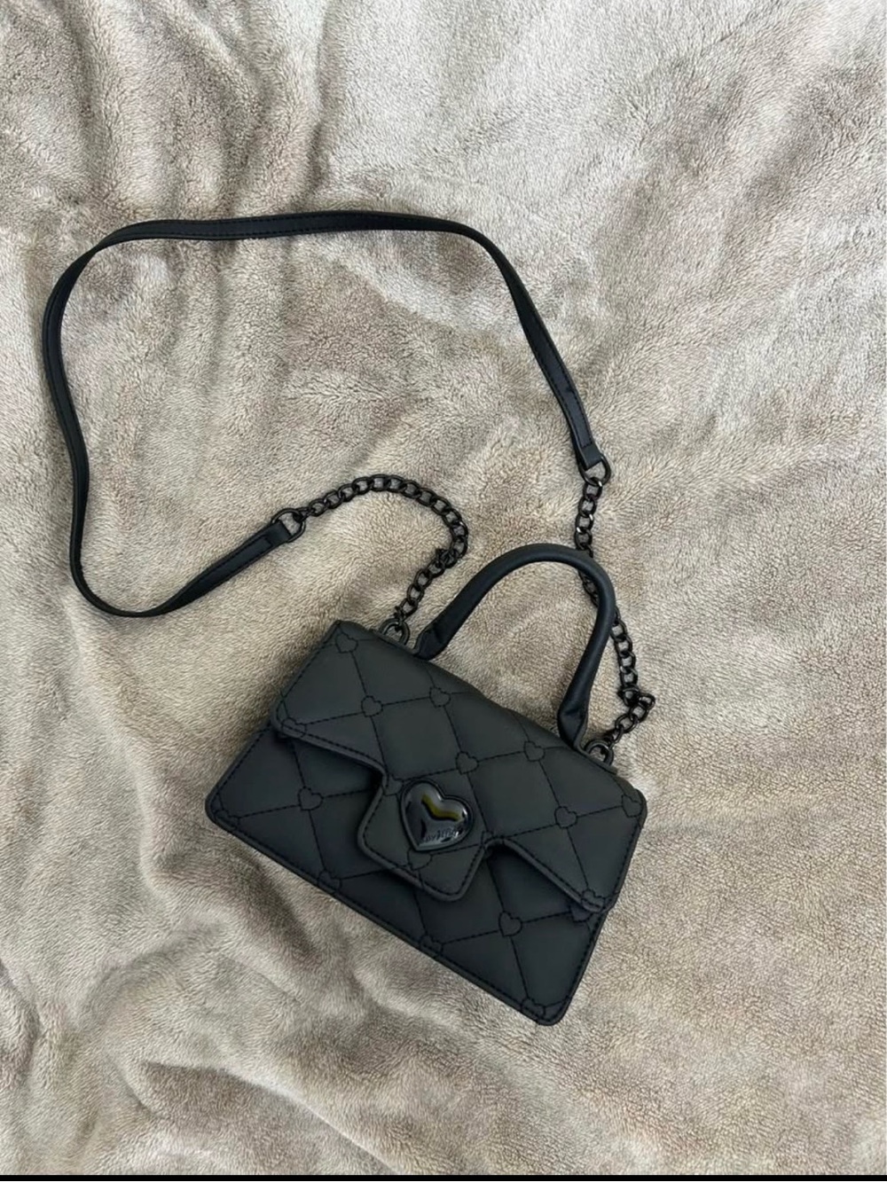 Betsey Johnson Black Quilted Mini Satchel with Heart Clasp